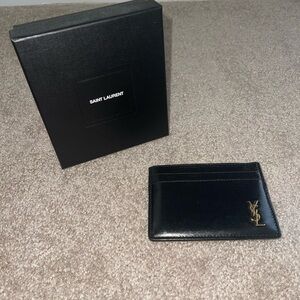 Saint Laurent Cassandre Credit Card Case in Shiny Black Leather
